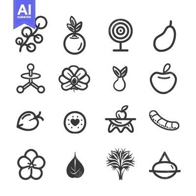 Aset premium populer: Collection of Hand-Drawn Black and White Nature Icons