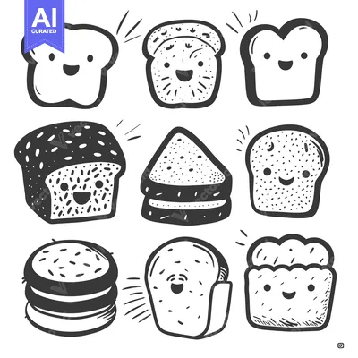 Collection of Hand-Drawn Bread with Happy Faces