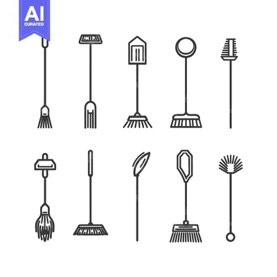 Popular premium asset: Collection of Hand-Drawn Broom and Brush Line Icons