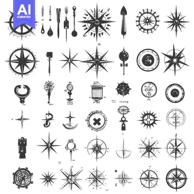 Premium design asset: Collection of Hand-Drawn Compass and Navigation Symbols