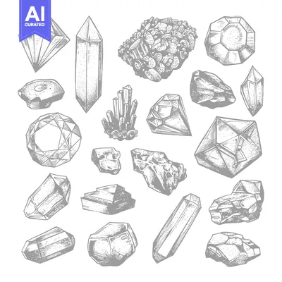 Collection of Hand-Drawn Crystal and Gemstone Illustrations