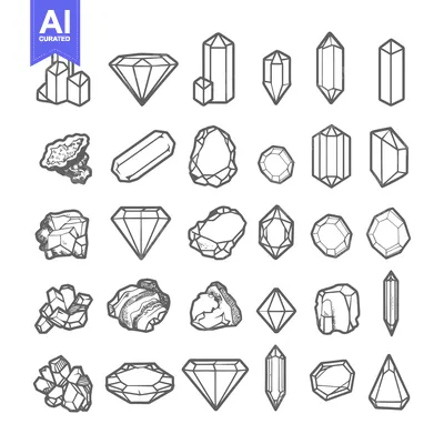 Aset desain premium: Collection of Hand-Drawn Crystal and Gemstone Shapes