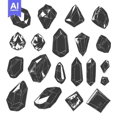Aset desain premium: Collection of Hand-Drawn Crystal Shapes in Black and White
