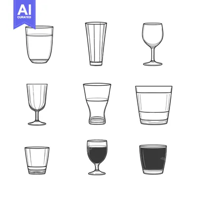 Aset desain premium: Collection of Hand-Drawn Empty Drinking Glasses