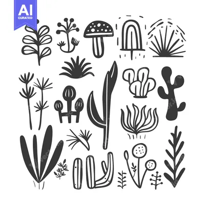 Premium design asset: Collection of Hand-Drawn Floral and Fungal Elements