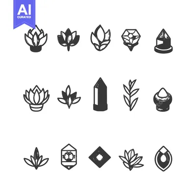 Aset desain premium: Collection of Hand-Drawn Flower and Geometric Shapes