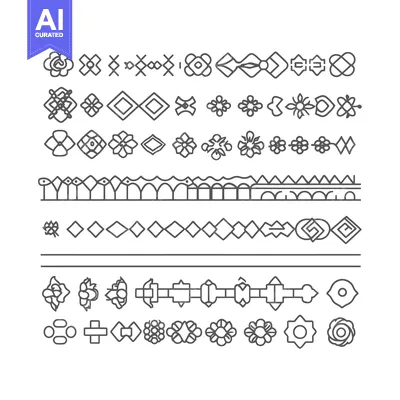Aset desain premium: Collection of Hand-Drawn Geometric and Floral Design Elements