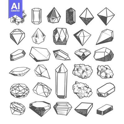 Collection of Hand-Drawn Geometric Crystal and Gemstone Illustrations
