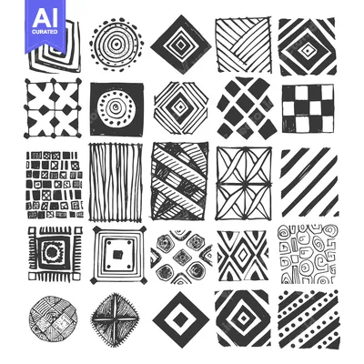 Aset premium populer: Collection of Hand-Drawn Geometric Patterns in Black and White