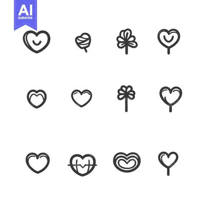 Aset premium populer: Collection of Hand-Drawn Heart Icons in Different Styles