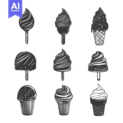 Popular premium asset: Collection of Hand Drawn Ice Cream and Cupcakes in Black and White
