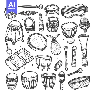 Premium design asset: Collection of Hand-Drawn Illustrations Depicting Various Percussion In