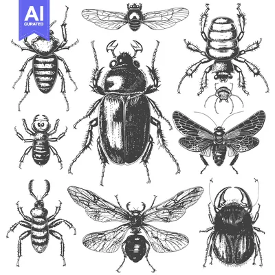 Aset premium populer: Collection of Hand-Drawn Insects with Detailed Anatomical Features
