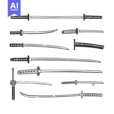 Collection of Hand-Drawn Japanese Swords with Scabbards
