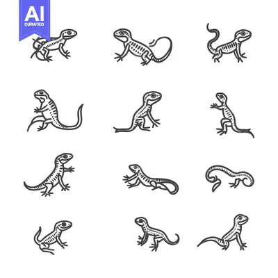 Premium design asset: Collection of Hand-Drawn Lizard Illustrations in Different Poses