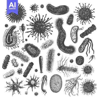 Premium design asset: Collection of Hand-Drawn Microorganisms and Bacteria