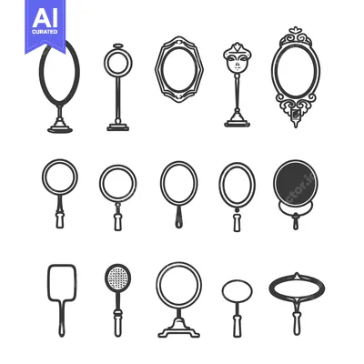 Aset desain premium: Collection of Hand-Drawn Mirror Designs with Various Styles
