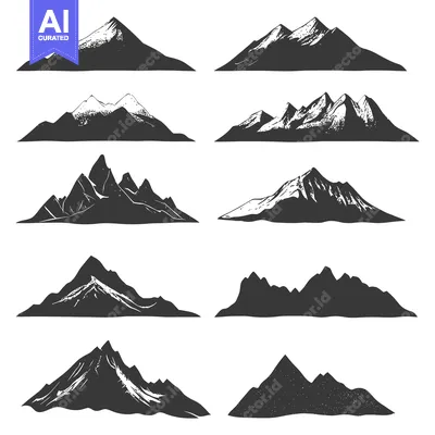 Aset desain premium: Collection of Hand Drawn Mountain Silhouettes