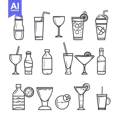 Collection of Hand Drawn Outline Drink Icons