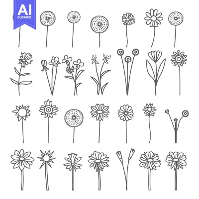 Aset premium populer: Collection of Hand-Drawn Outline Flower Illustrations