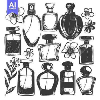 Aset premium populer: Collection of Hand-Drawn Perfume Bottles with Flowers