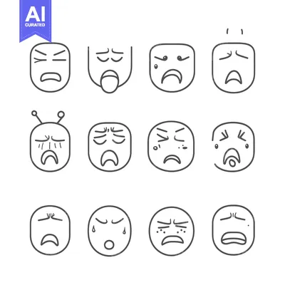 Aset premium populer: Collection of Hand-Drawn Sad Emojis with Various Expressions