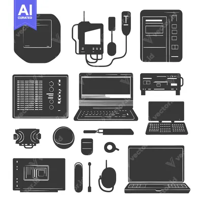 Aset desain premium: Collection of Hand-Drawn Silhouettes of Electronic Devices