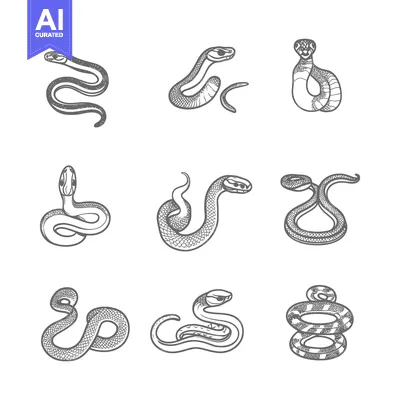 Aset desain premium: Collection of Hand Drawn Snake Illustrations