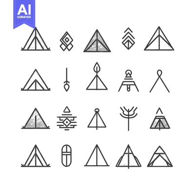 Collection of Hand-Drawn Tent and Geometric Icons
