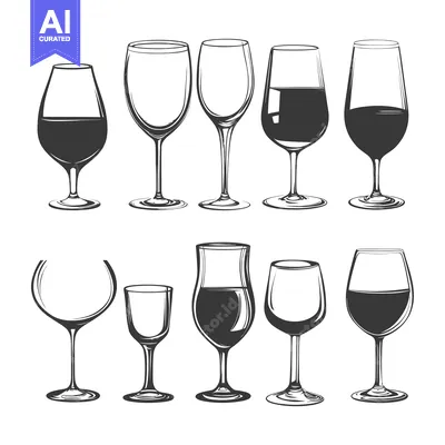Popular premium asset: Collection of Hand Drawn Wine Glasses in Black and White