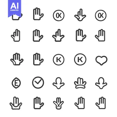 Premium design asset: Collection of Hand Gestures and Symbols in Line Art Style