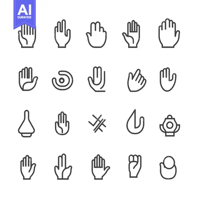 Aset desain premium: Collection of Hand Gestures and Symbols in Outline Style