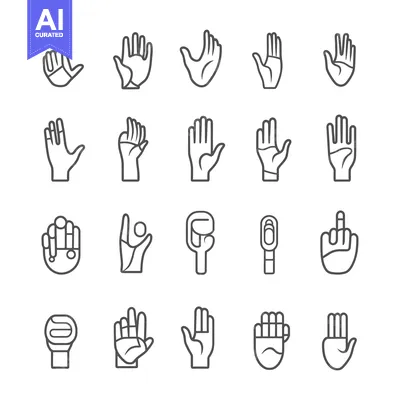 Aset desain premium: Collection of Hand Gestures Illustrated as Line Art Icons