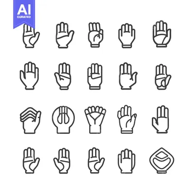Aset premium populer: Collection of Hand Gestures in Line Art Style