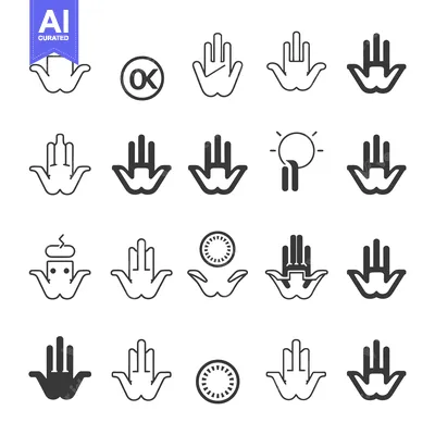 Aset premium populer: Collection of Hand Icons with Various Symbols and Gestures
