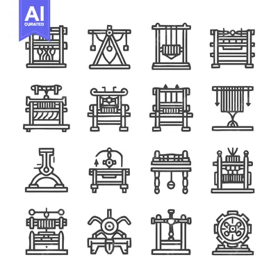 Aset desain premium: Collection of Weaving Machines - Vintage Textile Equipment.