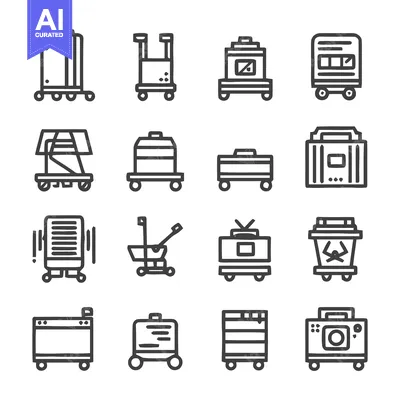 Aset desain premium: Collection of Luggage and Cart Icons for Travel and Transport.