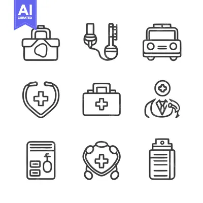 Aset desain premium: Medical Icons - Healthcare, Ambulance, and First Aid Kit Illustrations