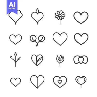 Aset premium populer: Collection of Heart and Floral Line Icons
