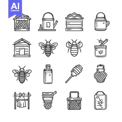 Popular premium asset: Beekeeping Equipment and Beehive Icons - A Detailed Collection.