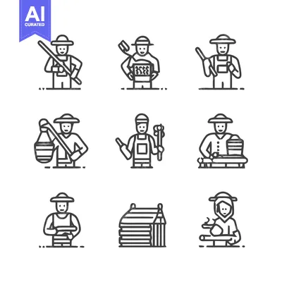 Aset desain premium: Farmers and Agriculture Icons - A Detailed Collection.
