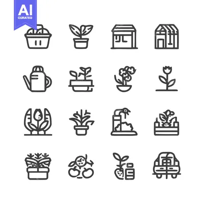 Aset premium populer: Gardening Icons - A Collection of Plant and Garden Symbols.