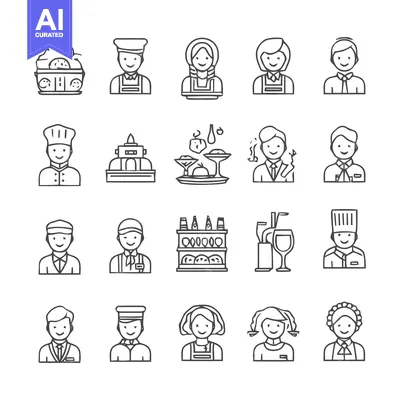 Aset desain premium: Restaurant and Hospitality Staff Icon Set for Various Purposes.