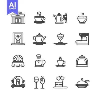 Aset premium populer: Restaurant and Cafe Icons - A Minimalist Vector Illustration Set.