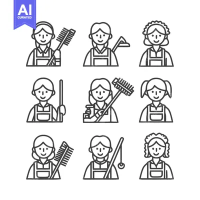Popular premium asset: Cleaning Lady Icons - A Collection of Housekeeping Illustrations.