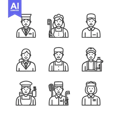Aset premium populer: Diverse Line Art Illustrations of Various Service Professionals.