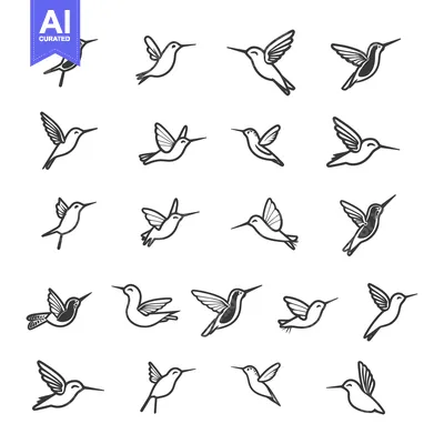 Aset premium populer: Collection of Hummingbird Illustrations in Flight