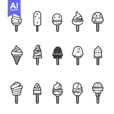 Aset premium populer: Collection of Ice Cream and Popsicle Illustrations in Black and White