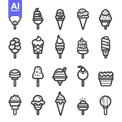 Aset desain premium: Collection of Ice Cream and Popsicle Line Icons
