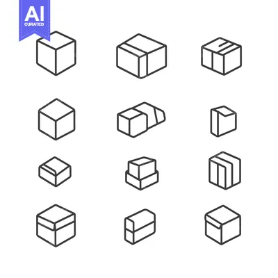 Aset premium populer: Collection of Isometric Box Line Icons